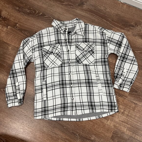 Velvet Heart Flannel Jacket Women’s Medium White Black Plaid Academia Heavy - Picture 12 of 14